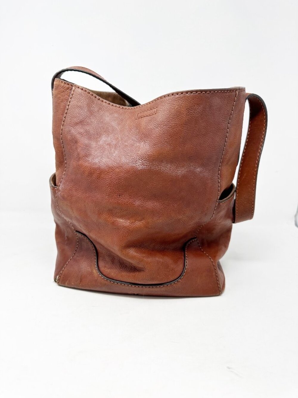 FRYE Leather Hobo Shoulder Bag Cognac Brown Slouchy Purse *Project Repair Bag*